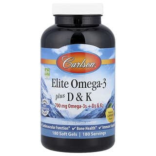 Carlson, 精選 Omega-3 魚油，含維生素 D 和 K，天然檸檬味，180 粒軟膠囊