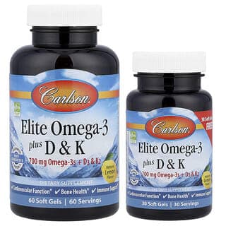 Carlson, Omega-3 魚油，含維生素 D 和 K，檸檬味，90 粒軟膠囊