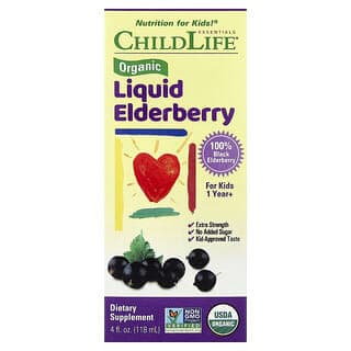 ChildLife Essentials, 有機液體接骨木果，1 歲以上兒童，4 液量盎司（118 毫升）