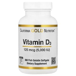 California Gold Nutrition, 維生素 D3，125 微克（5000 國際單位），360 粒魚明膠軟膠囊