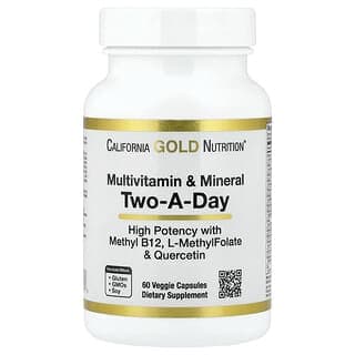 California Gold Nutrition, 多維生素和礦物質，含甲基 B12、維生素 C、L-甲基四氫葉酸和生物槲皮素，每日兩粒，60 粒素食膠囊