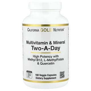 California Gold Nutrition, 多維生素和礦物質，含甲基 B12、維生素 C、L-甲基四氫葉酸和生物槲皮素，每日兩粒，180 粒素食膠囊