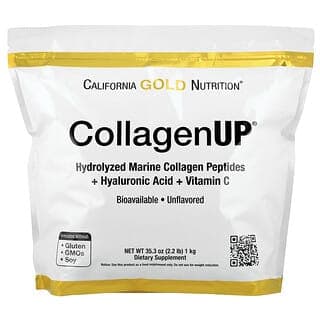 California Gold Nutrition, CollagenUP®，水解海洋膠原蛋白肽 + 透明質酸和維生素 C，原味，2.2 磅（1 千克）