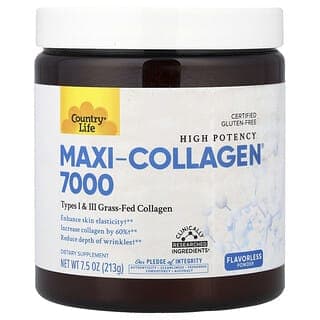 Country Life, Maxi-Collagen® 7000 粉，優效，無味，7.5 盎司（213 克）