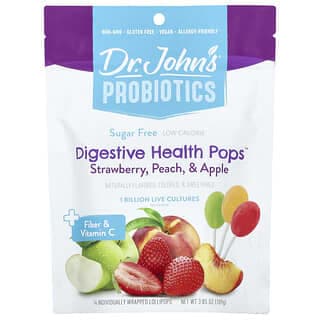 Dr. John's Healthy Sweets, 益生菌，消化健康棒棒糖™，+ 纖維和維生素 C，草莓、桃子和蘋果味，14 根獨立包裝的棒棒糖，3.85 盎司（109 克）