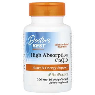 Doctor's Best, 高吸收輔酶 Q10,含 BioPerine,200 毫克,60 粒素食軟凝膠