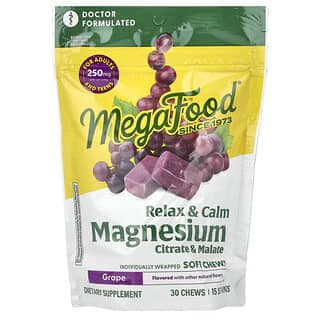 MegaFood, 放鬆 + 舒緩鎂軟咀嚼片，葡萄味，30 片獨立包裝（每片 125 毫克）