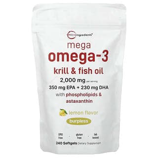 Micro Ingredients, Mega Omega-3 磷蝦和魚油軟膠囊，含磷脂和蝦青素，檸檬味，240 粒