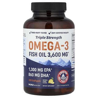 MAV Nutrition, Omega-3 魚油，三倍功效，天然檸檬，120 粒軟膠囊