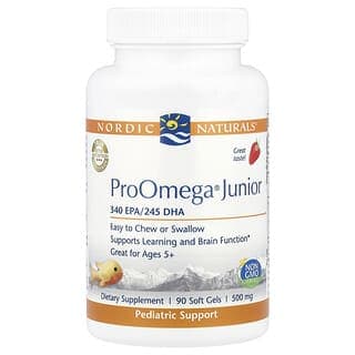Nordic Naturals, ProOmega®Junior，5 歲以上，草莓味，90 粒軟膠囊（每粒軟膠囊 340 毫克）