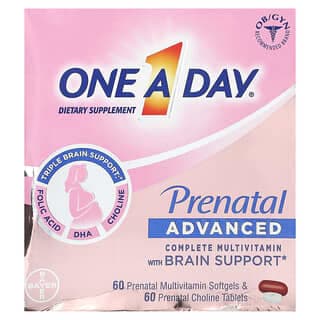 One-A-Day, Prenatal Advanced，完整多維生素與大腦支援，60 粒產前多維生素軟膠囊和 60 片產前膽鹼片