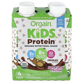 Orgain, 兒童蛋白質™，有機營養奶昔，巧克力味，4 包，每包 8.25 液量盎司（244 毫升）