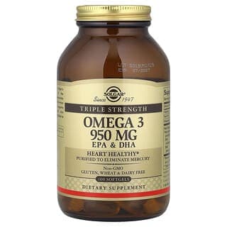Solgar, Omega-3，EPA 和 DHA，三重強度，950 毫克，100 粒軟膠囊