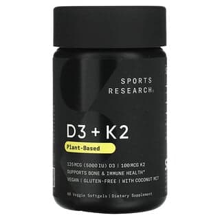 Sports Research, D3 + K2，植物基，125 微克/100 微克，60 粒素食軟膠囊