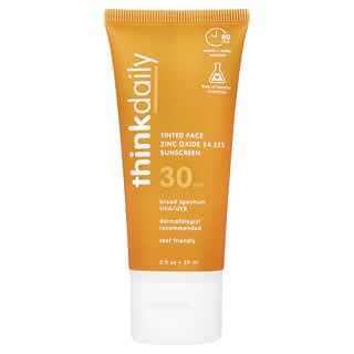 think, Thinkdaily，彩色氧化鋅面部抗曬霜，SPF 30，2 液量盎司（59 毫升）