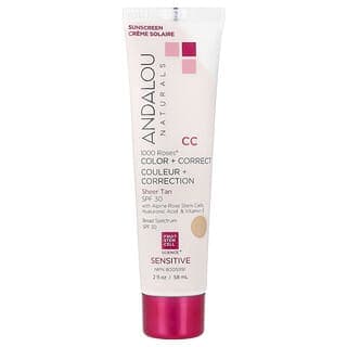 Andalou Naturals, 1000 Roses®,膚色校正,敏感皮膚,SPF 30,全粹茶色,2 液量盎司(58 毫升)