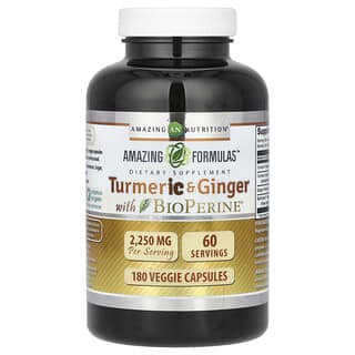 Amazing Nutrition, 薑黃素和姜,含 BioPerine,2250 毫克,180 粒素食膠囊(每粒膠囊 750 毫克)