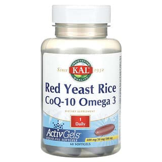 KAL, 紅麴米,輔酶 Q-10,Omega-3,60 粒軟膠囊