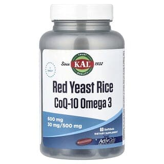 KAL, 紅麴米,輔酶 Q-10,Omega-3,60 粒軟膠囊
