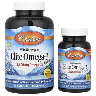 Carlson, Wild Norwegian,Elite Omega-3 Gems,天然檸檬味,1,600 毫克,120 粒軟凝膠(每粒軟凝膠 800 毫克)