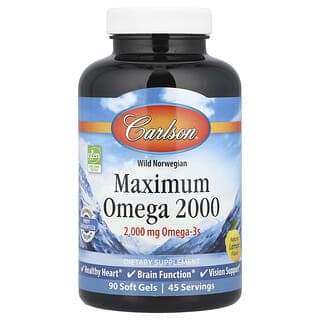 Carlson, Wild Norwegian,Maximum Omega 2000,天然檸檬味,2,000 毫克,90 粒軟凝膠(每粒軟凝膠 1,000 毫克)