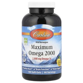 Carlson, Wild Norwegian,Maximum Omega 2000,天然檸檬味,2,000 毫克,180 粒軟凝膠(每粒軟凝膠 1,000 毫克)