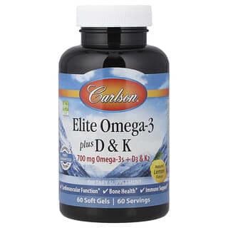 Carlson, 精選 Omega-3 魚油,含維生素 D 和 K,天然檸檬味,60 粒軟膠囊