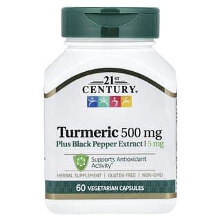 21st Century, 薑黃 + 黑胡椒提取物,500 毫克,60 粒素食膠囊