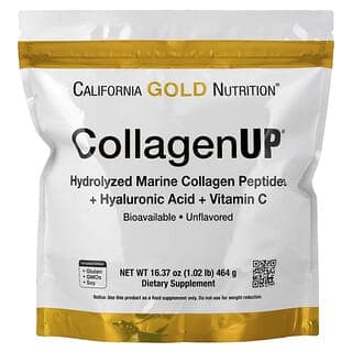 California Gold Nutrition, CollagenUP®,水解海洋膠原蛋白肽 + 透明質酸和維生素 C,原味,1.02 磅(464 克)