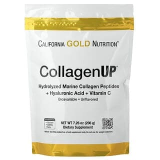California Gold Nutrition, CollagenUP®,水解海洋膠原蛋白肽 + 透明質酸和維生素 C,原味,7.26 盎司(206 克)