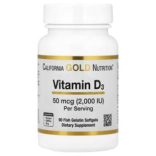 California Gold Nutrition, 維生素 D3,50 微克(2,000 國際單位),90 粒魚明膠軟凝膠