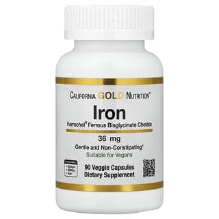 California Gold Nutrition, Ferrochel® 鐵(雙甘氨酸),36 毫克,90 粒素食膠囊