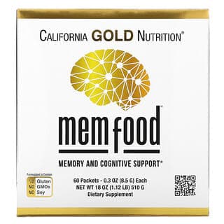 California Gold Nutrition, MEM Food,記憶與認知幫助,含 MEM 混合物、L-絲氨酸、有機猴頭菇和藍莓果汁粉,60 包,每包 0.3 盎司(8.5 克)。