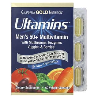 California Gold Nutrition, Ultamins 50 歲以上男性多維生素,含輔酶 Q10、菇類、酶、蔬菜、漿果,60 粒素食膠囊