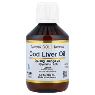 California Gold Nutrition, 含 Omega-3 脂肪酸、EPA、DHA 和維生素 A 和 D 的鱈魚肝油,挪威,甘油三酯形式,天然檸檬味,6.7 液量盎司(200 毫升)