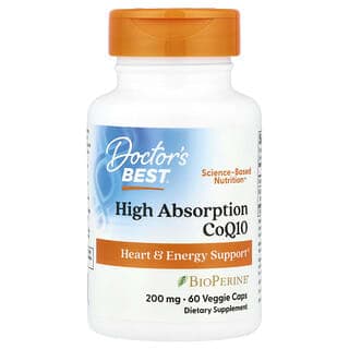 Doctor's Best, 高吸收率輔酶 Q10,含 BioPerine,200 毫克,60 粒素食膠囊