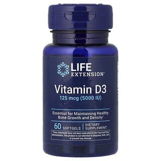 Life Extension, 維生素 D3,125 微克 (5,000 國際單位),60 粒軟凝膠