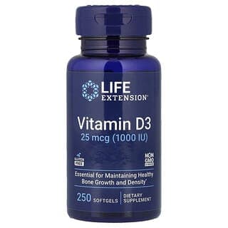 Life Extension, 維生素 D3,25 微克(1,000 國際單位),250 粒軟凝膠