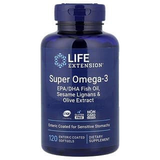 Life Extension, 超級 Omega-3 EPA/DHA 魚油、芝麻木酚素和橄欖提取物,120 粒腸溶包衣軟凝膠