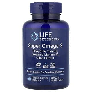 Life Extension, 超級歐米伽 3 EPA/DHA 魚油、芝麻木酚素和橄欖提取物,60 片腸溶包衣片