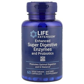 Life Extension, 加強的超級消化酶和益生菌,60 粒素食膠囊