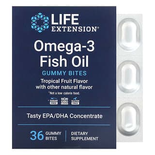 Life Extension, Omega-3 魚油軟糖零食,熱帶水果味,750 毫克,36 粒
