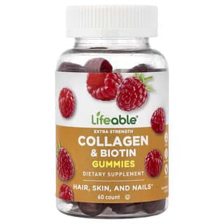 Lifeable, 特強型膠原蛋白和生物維生素軟糖,天然樹莓味,60 粒軟糖