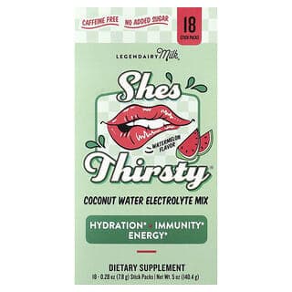 Legendairy Milk, She's Thirsty®,椰子水電解質混合物,西瓜味(盒裝),18 條,每條 0.28 盎司(7.8 克)