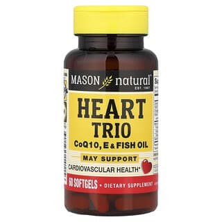 Mason Natural, Heart Trio,輔酶 Q10、維生素 E 和魚油,60 粒軟膠囊