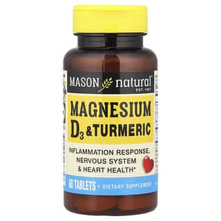 Mason Natural, 鎂、維生素 D3 和姜黃,60 片