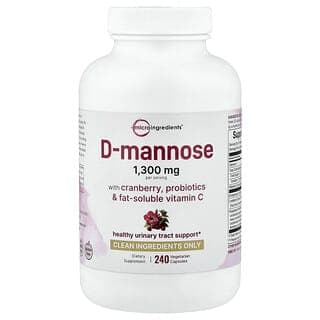 Micro Ingredients, D-甘露糖,含蔓越莓、益生菌和脂溶性維生素 C,240 粒素食膠囊
