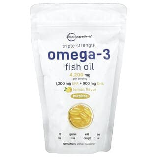 Micro Ingredients, Omega-3 魚油,三倍功效,檸檬味,4,200 毫克,120 粒軟膠囊(每粒軟膠囊 1400 毫克)