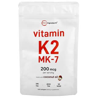Micro Ingredients, 維生素 K2 MK-7,200 微克,300 粒軟膠囊