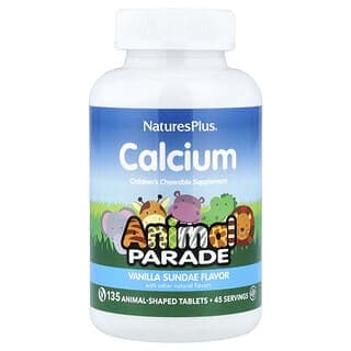 NaturesPlus, Animal Parade®,兒童鈣咀嚼補劑,香草聖代味,90 片動物狀片劑